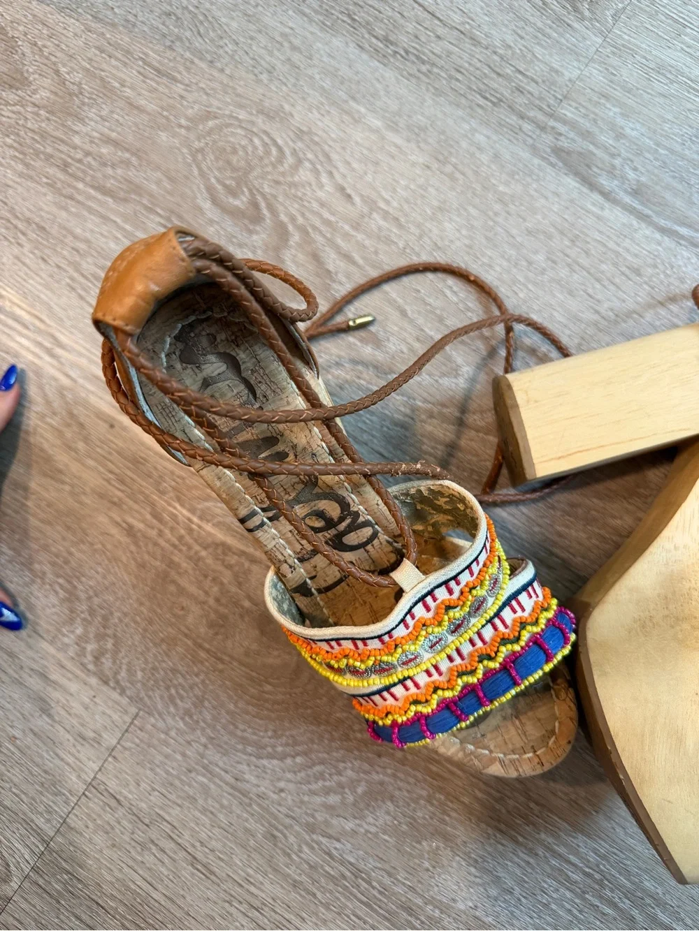 Sam Edelman Multicolor Beaded Platform Sandals with Tan Trim